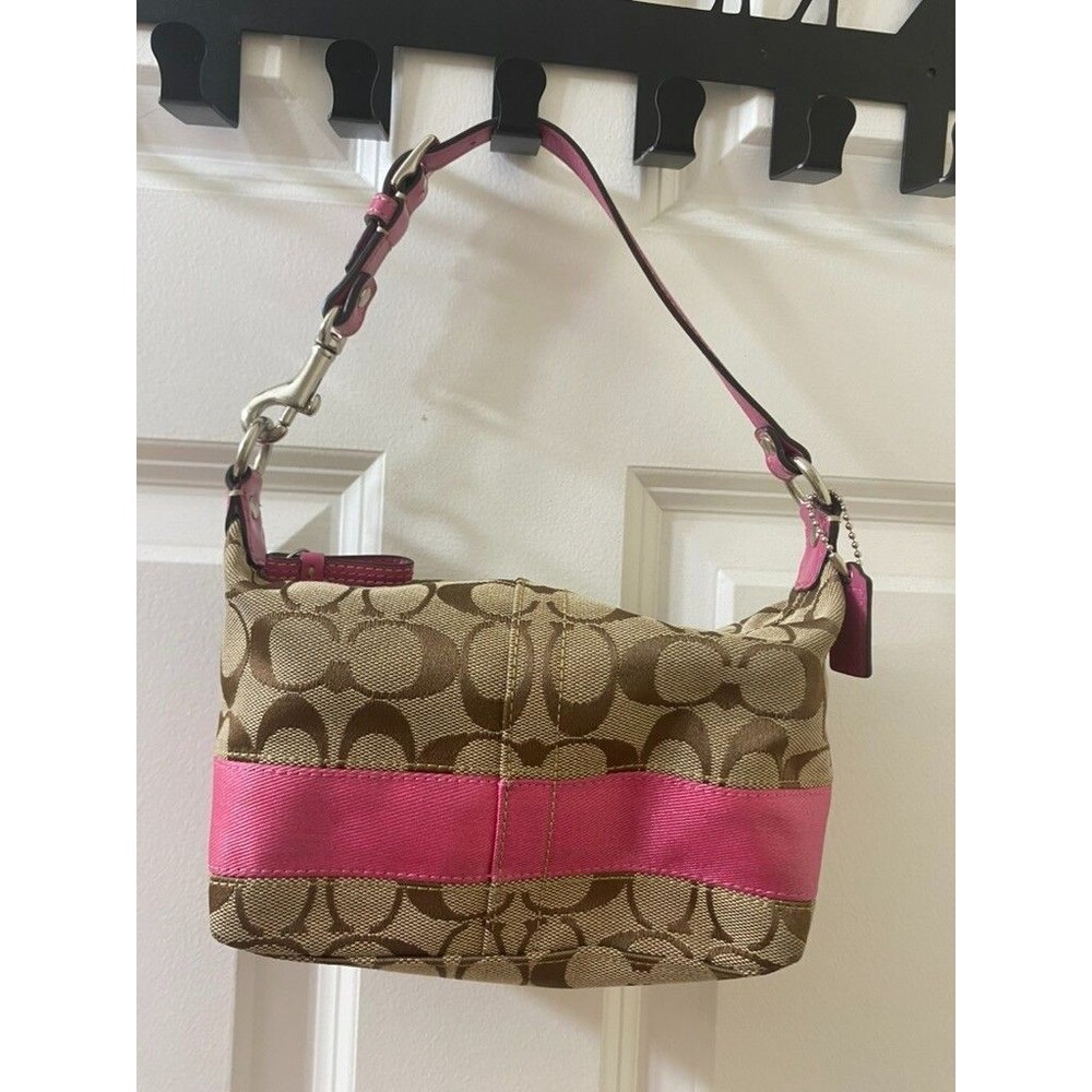 Vintage Y2K Coach Signature Pouch Mini Bag Khaki Pink Canvas